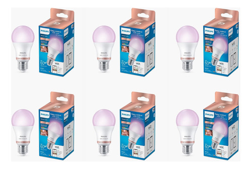 Lámpara Led Bulbo Color E27 Wifi 8w Philips Smart Rgbw X 6u.