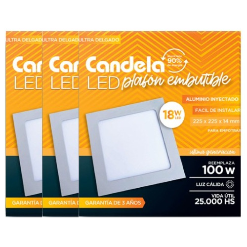 Panel Plafón De Embutir Led 18w Cuadrado Fría Cálida Packx3 