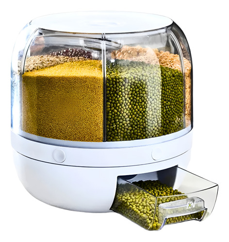 Dispenser De Alimentos Grãos P/ Cozinha Giratório 6 Divisões