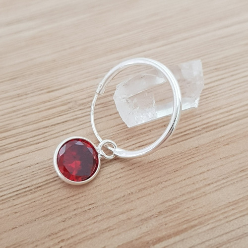 Aro Circle Argollita 14mm Cubic Rojo Plata 925 (por Unidad)