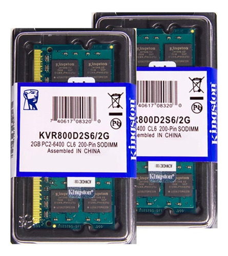Memória Kingston Ddr2 2gb 800 Mhz Notebook Kit C/50 Unid