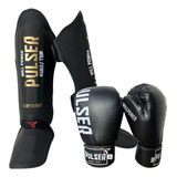 Kit Muay Thai Kickboxing Luva 10oz + Caneleira G 30mm Pulser