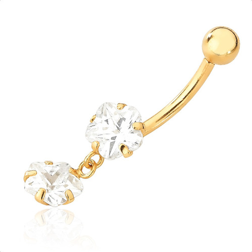 Piercing Umbigo Com Pedra E Pingente Ouro 18k