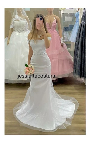 Vestido Novia Sirena Taffetam Y Tul Brilloso