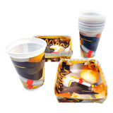 Kit Vaso Plato Fiesta Grado Birrete Dorado Negro