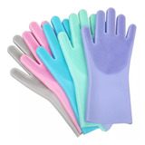 Guantes Silicona Limpieza Detergente Esponja Cocina Pack X4