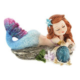Figurina De Sirena Descansando Tortuga Marina