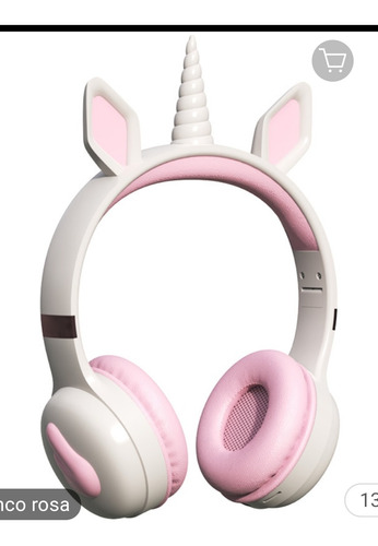 Audífono Bluetooth Unicornio Orejitas Blanco Rosa Niña 