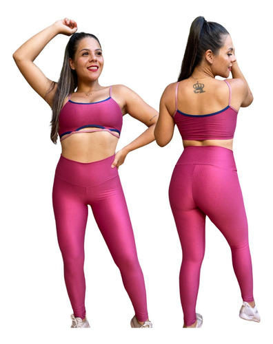 Conjunto Canelado Legging Cos Alto + Top Fitness Academia