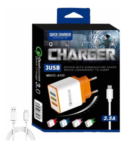 Cargador Para Celular Con 3 Entradas Usb Carga Rápida