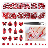 Navidad Red Nail Rhinestones Corazones Mariposa Forma Redond