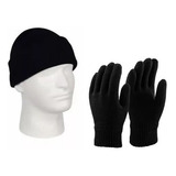 Guantes Largos + Gorro Beanie Térmicos Negro Protección Frío