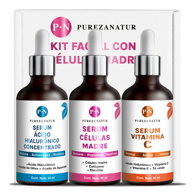 Kit Serum Vitamina C, Acido Hialuronico, Celulas Madre 3 sueros 30ml para Todo tipo de piel Día\u002FNoche Paquete completo de serum para el cuidado de la piel, hidratación y rejuvenecimiento | Meses sin interés