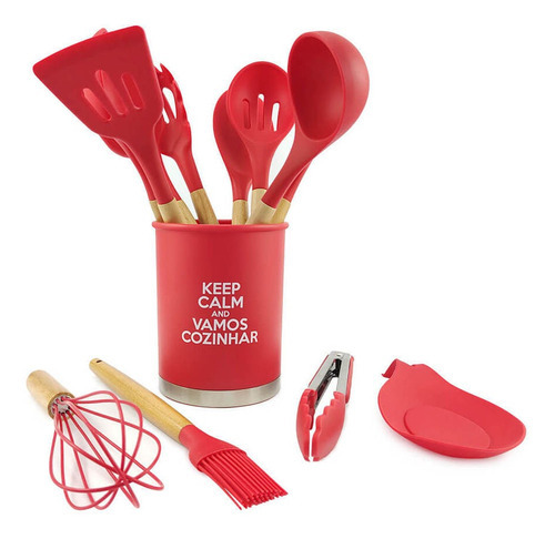 Kit Utensílios De Cozinha Silicone 13 Peças Vermelho Unihome