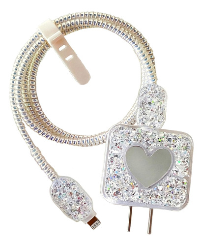 Cable Protector For iPhone Charger,sparkle Love Heart Mirror