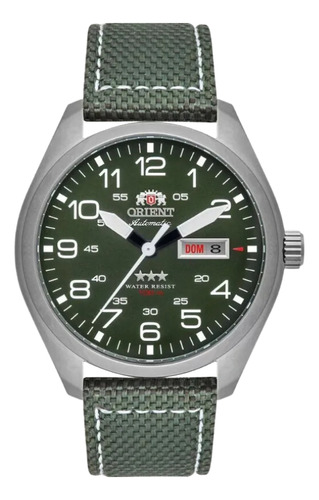 Relógio Orient Masculino Automático Prateado Verde Militar