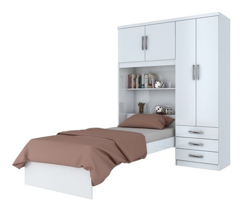 Guarda Roupa Com Cama Cravo 04 Portas Branco/rosa Chá - Henn