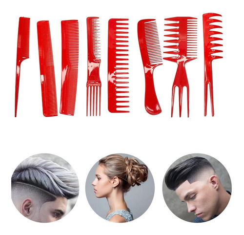 Set De 8 Peines Rojos Para Peinados Corte Estética Barberia
