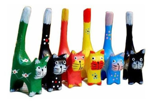 Juego De 6 Figuras Decorativas De Gato De Cola Larga De 4.3 