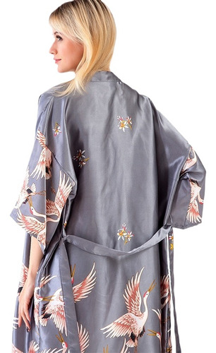 Pijama Tipo Bata De Manga Corta Con Grulla Kimono Japonés