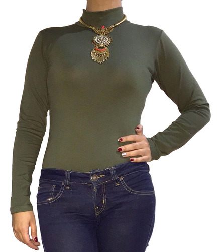 Blusa Body Cuello Alto Tortuga Buso Manga Larga Licrado Moda