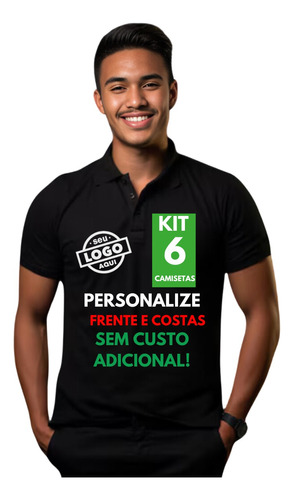 Kit 6 Camisa Polo Logomarca Sua Empresa Uniforme Algodão 