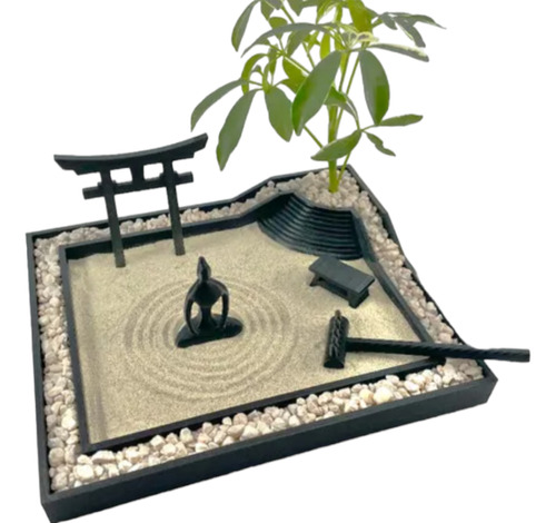 Jardin Zen Con Accesorios Y Figura De Meditacion Japonesa