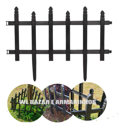 Cerca Para Jardim Horta Preta Modelo Madeira Colonial Kit 6