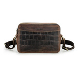 Bandolera De Cuero Para Hombre Tablet Crossbody Bolso Café 