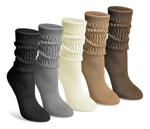 Medias Altas Invierno Mujer 5 Pares - Punto Plisado Polar