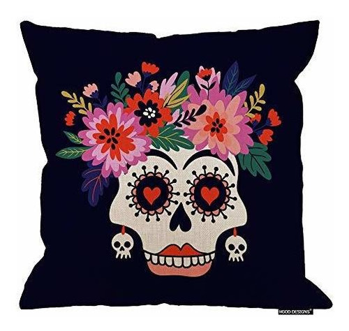 Funda De Almohada Calavera Con Flores, 18x18 