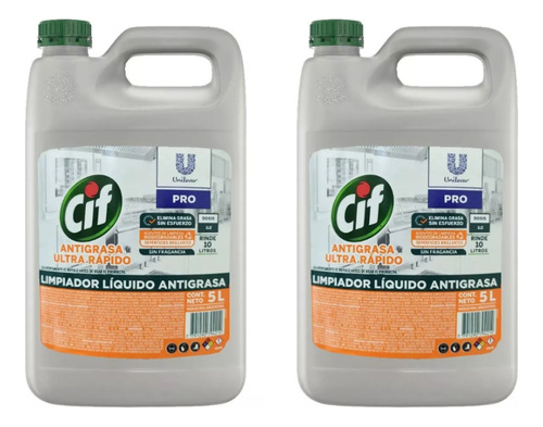 2 Unidades Limpiador Cif Antigrasa Profesional X 5 Lts