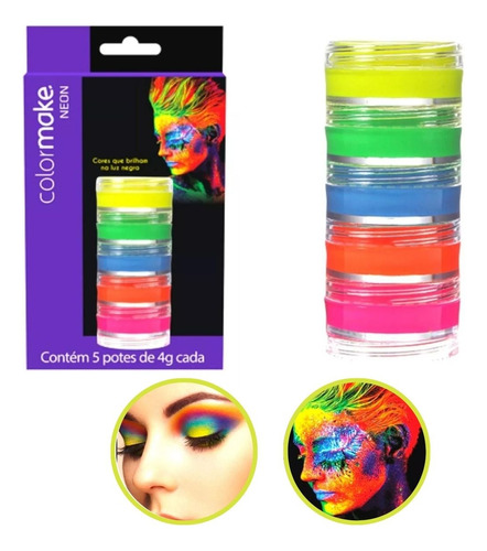 Kit De Maquiagem Colormake Neon 5 Cores Tinta Facial Corpo 