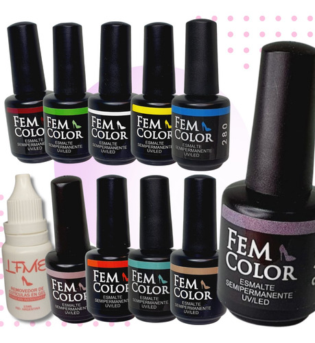 Kit 10 Esmalte Semipermanente Uv/led Fem Color Removedor Lfm