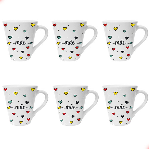 Jogo 6 Caneca Café Chá Porcelana Dia Das Mãe Kit Xícaras