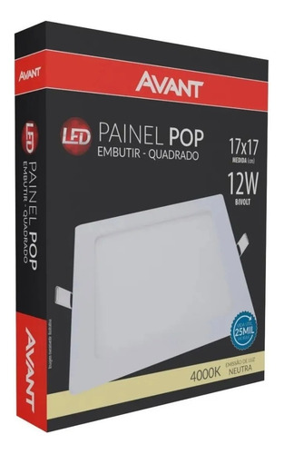 Kit 4 Painel Plafon Quadrado Embutir 12w Branco Neutro 4000k