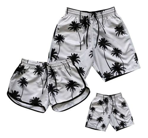 Kit Familia Bermudas Moda Praia Mae Pai E Filho 3 Peças