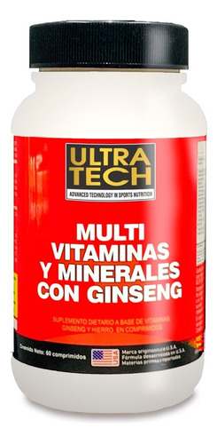 Multivitaminas Y Minerales Con Ginseng X 60 Comp Ultratech Sabor Sin Sabor