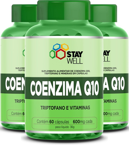 3 Potes Da Coenzima Q10 - Fórmula Avançada Com 100mg De Coenzima Por Dose Mais Vitaminas - 60 Cápsulas