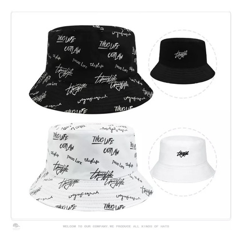 Sombrero Sol Pescador Bordado Doble Cara/ Gorras Bucket Hat