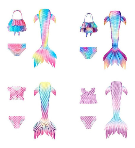 Niña 3 Piezas Bikini Traje De Baño Diseño Cola Sirena