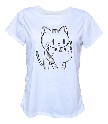 Blusa Playera Casual Mujer Gatos Pareja Abrazados Amor Kawai