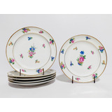 Juego 6 Platos Postre Porcelana Limoges Lanternier De 18 Cm