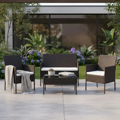 Sala De Jardín Para Exteriores Color Café De Ratán Estructura Chocolate | MercadoLibre
