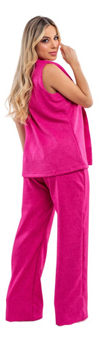 Conjunto Calça + Colete Max Linho Alfaiataria Pink Feminino