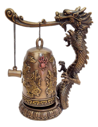 Figura Decorativa Zen Dragón Chino Con Campana Tibetano 