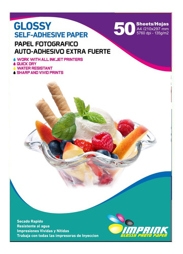 Papel Adhesivo Extrafuerte Glossy Brillante A4/135g/50 Hojas