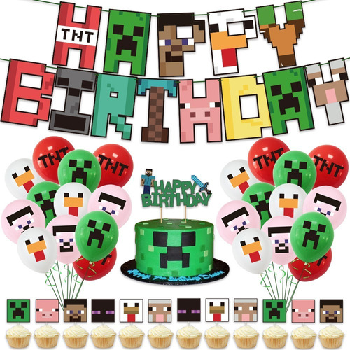 Kit Cumpleañeros Globos Minecraft Cotillon Tematica