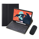 Capa Para Tablet S7 Fe (12,4 Universal) Com Teclado E Mouse Cor Preto + Preto Teclado Redondo + Preto Carregamento Bluetooth Mouse