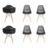 Combo 4 Sillas + 2 Sillones Dsw Diseño Madera - Eames Color De La Estructura De La Silla Negro